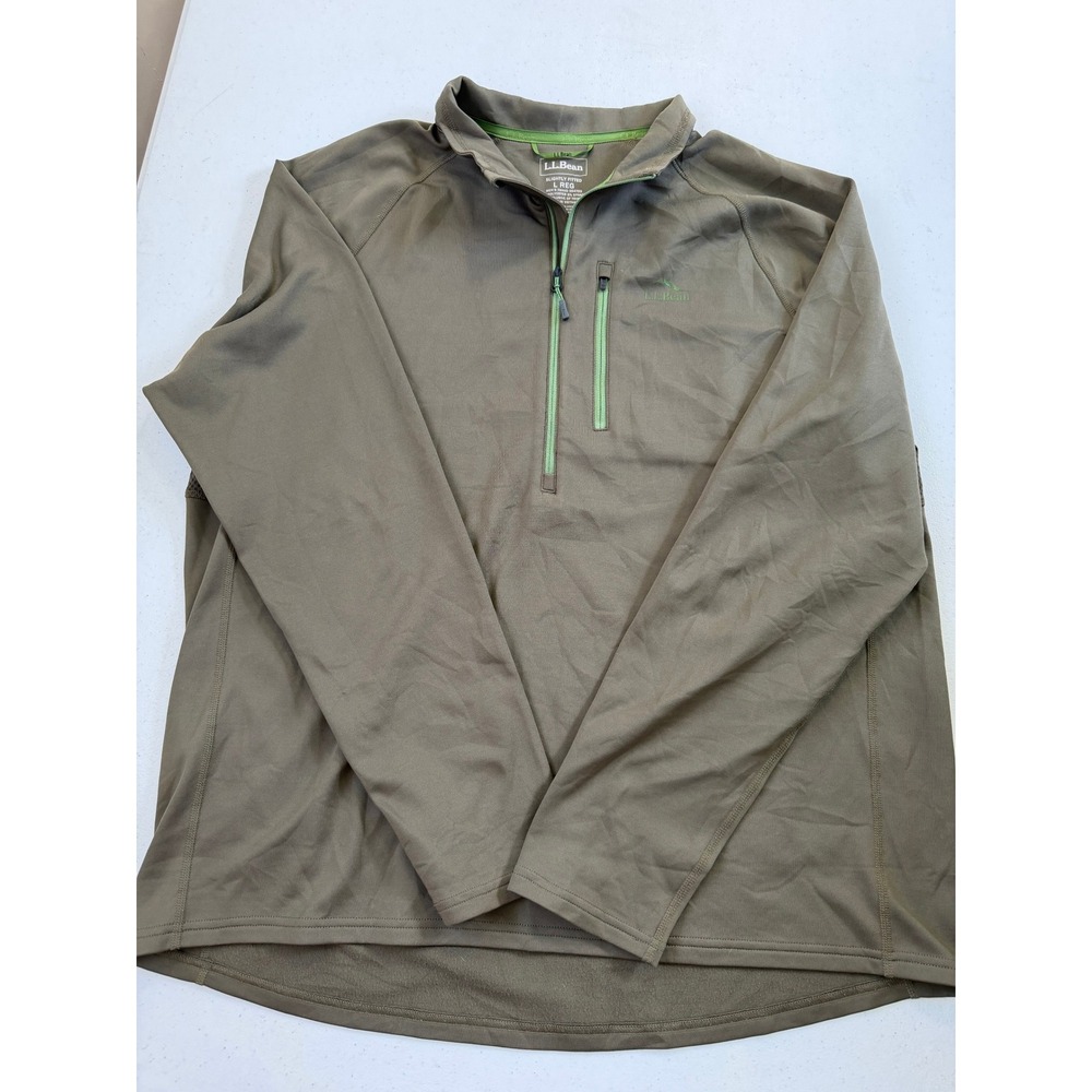 LL Bean Mens Ridge Runner Quarter Zip Pullover Olive Green L REG 504703